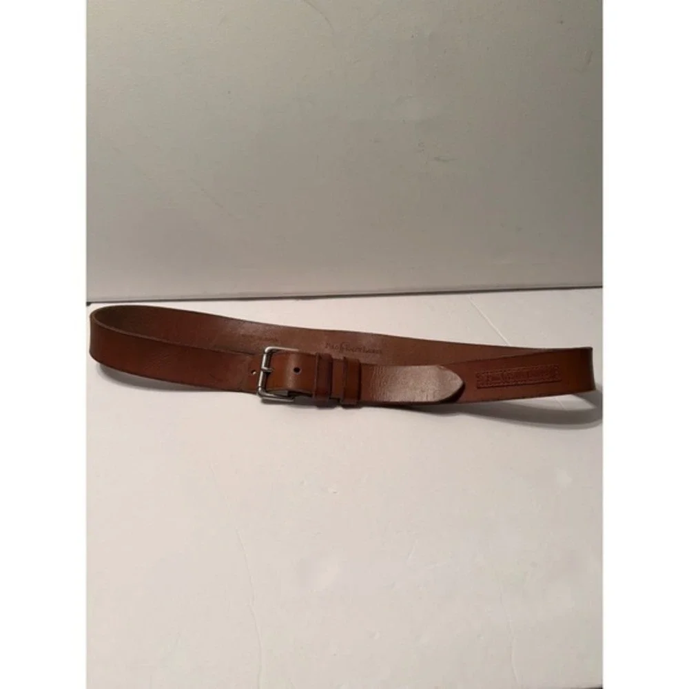 Polo Ralph Lauren Mens Cognac Brown Leather Belt Silver Buckle Size 44